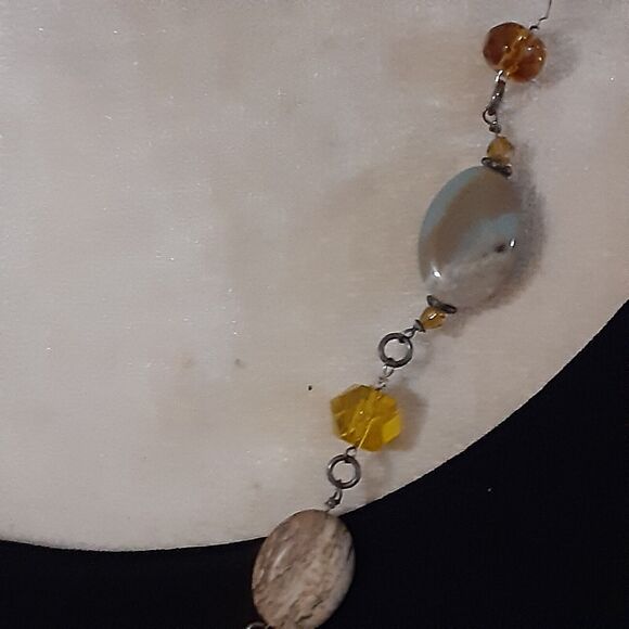 Natural tones necklace marbelized look 22" elegant retro - Picture 2 of 2